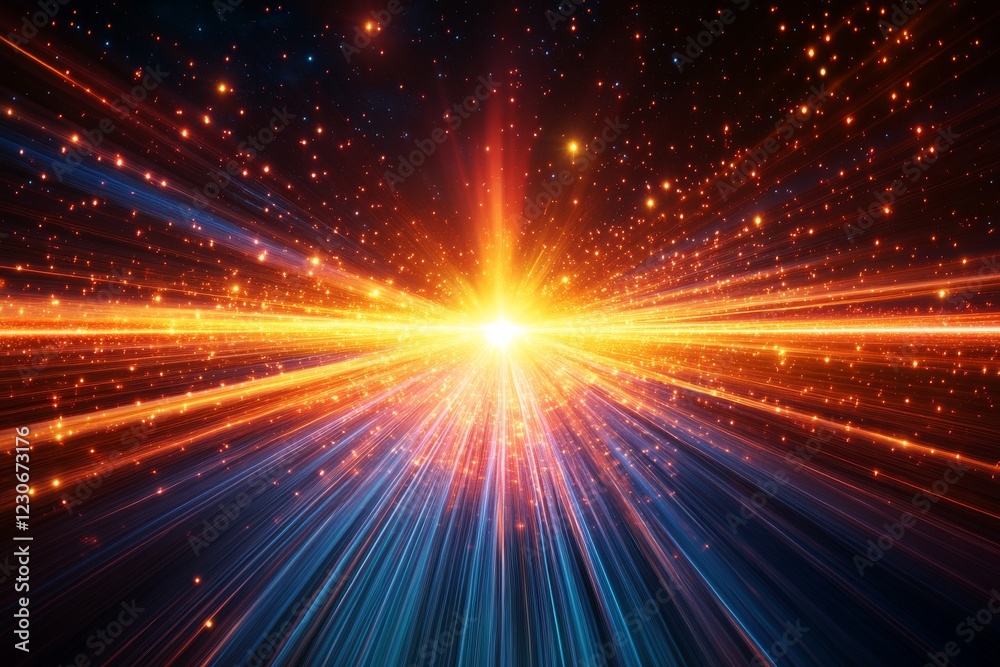 Fototapeta premium Vivid bursts of light and color create a cosmic explosion in deep space