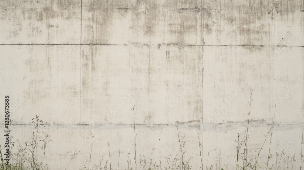 Fototapeta premium Weathered concrete wall texture with dry grass.