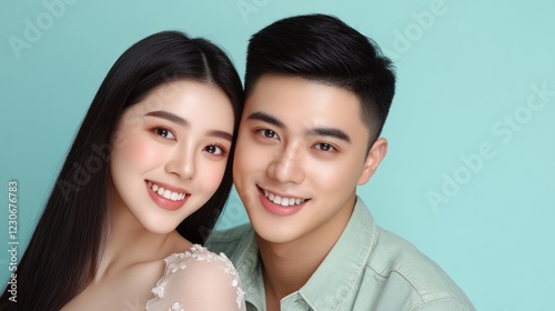 Young Asian Couple Smiling Together Happy Relationship