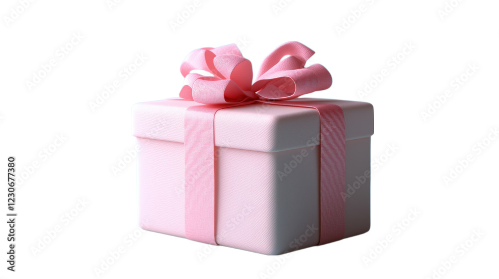 Obraz premium A 3D rendered image of a cute pink gift box with a matching ribbon, symbolizing celebrations, holidays, and special occasions. The gift is beautifully wrapped and designed, set against a transparent b