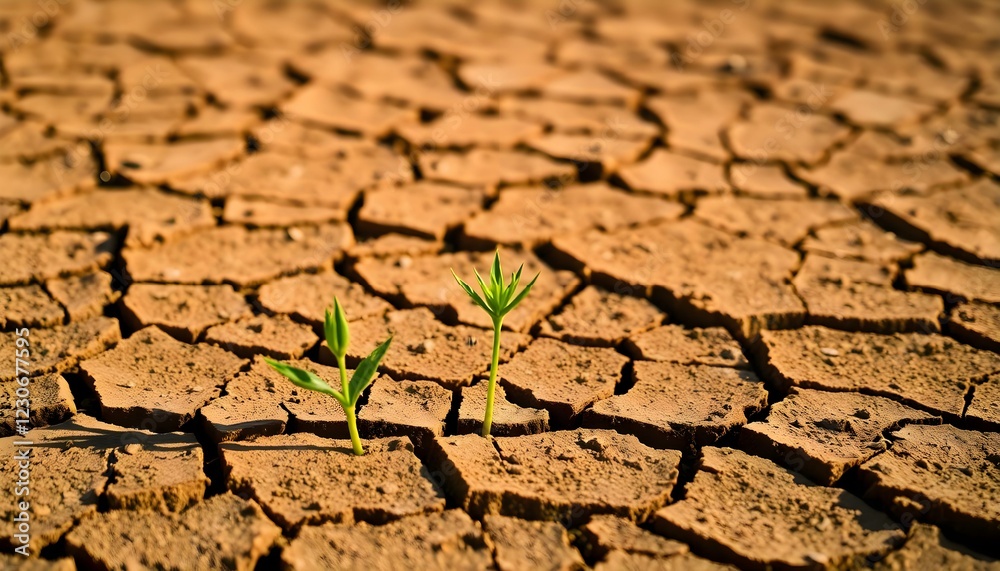Obraz premium a small plant sprouts out of the cracked earth