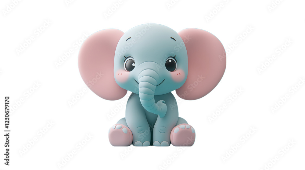 Fototapeta premium This adorable 3D plasticine blue elephant character is full of charm, with a cute, joyful face and soft, rounded features. Its playful design makes it a perfect addition to children's products, playfu