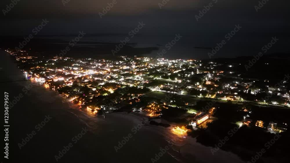 Holbox Quintana Roo Town dusk drone aerial forward Holbox Quintana Roo Town dusk drone aerial forward