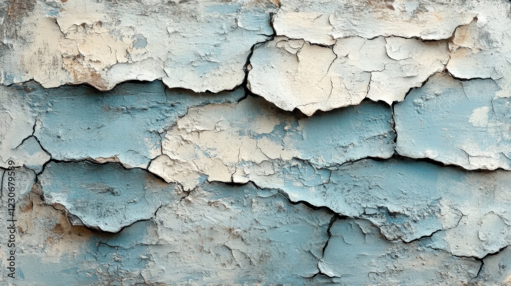 Obraz premium Wall With Cracked Blue and White Paint Reveals Texture and Age. Generative AI
