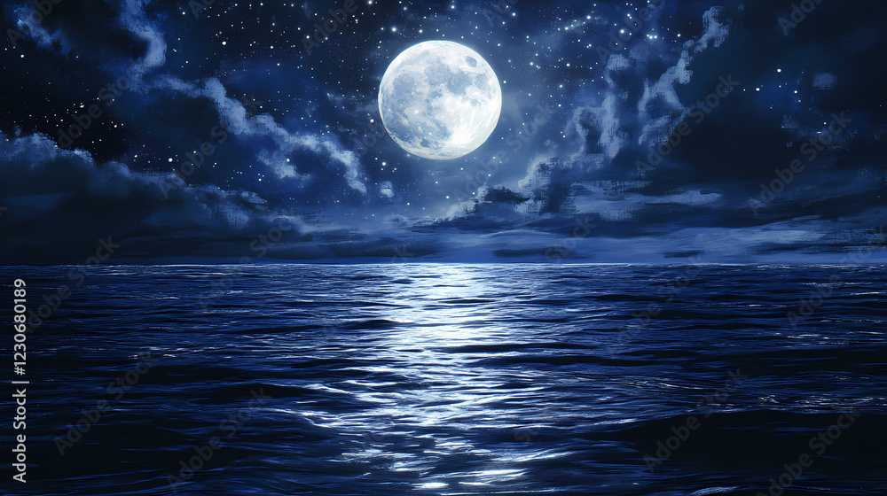 Whispers of the lunar sea. Celestial Lagoon. Illustration Whispers of the lunar sea. Celestial Lagoon. Illustration