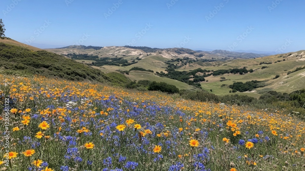 Fototapeta premium Vibrant Wildflower Meadow on Sunny California Hills