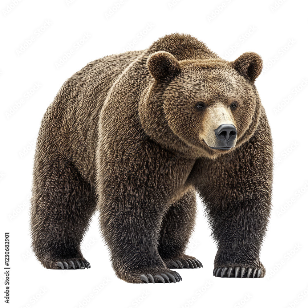 Fototapeta premium Realistic Brown Bear Illustration in Standing Pose - Wildlife Artwork