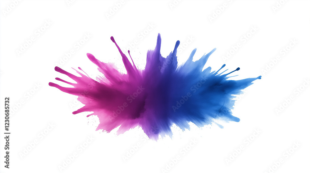 Obraz premium Farbenfroher Farbspritzer in Pink und Blau auf weißem Hintergrund