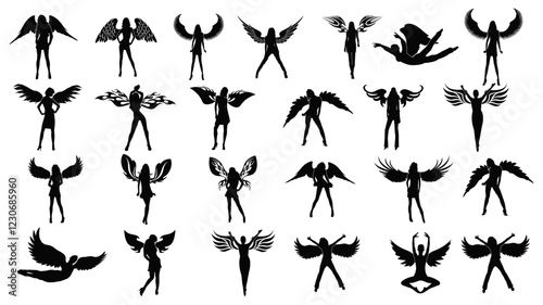 Sexy Angels Silhouette Vector Pack 2 graphic drawing illustration for stickers, streetwear, t-shirts, logos, print-on-demand, print, or branding