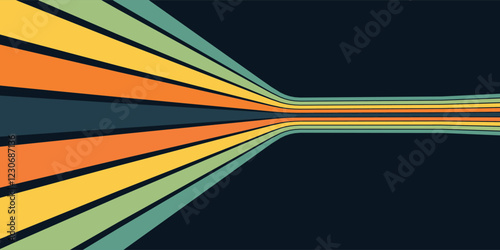 Abstract background of rainbow groovy Wavy Line design in 1970s Hippie Retro style. eps 10