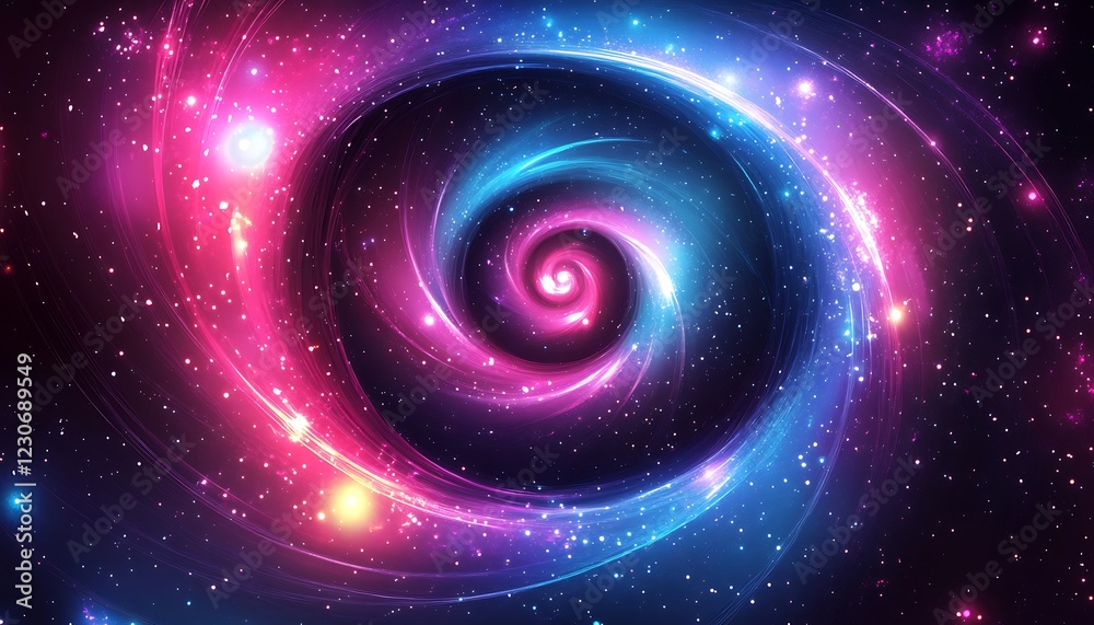 An abstract vector design of a spiral galaxy with neon lights creating a sense of dynamic motion under bright lighting An abstract vector design of a spiral galaxy with neon lights creating a sense of dynamic motion under bright lighting