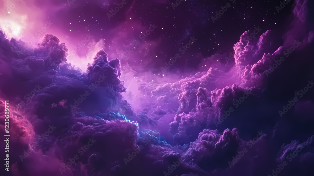 Fototapeta premium Beautiful view of lagoon nebula made of space dusts in interstellar medium shot. Celestial Lagoon. Illustration