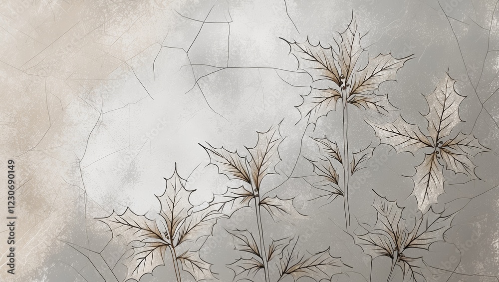 Stylized Botanical Line Art Maple Leaves on a Cracked Abstract Background Neutral Colors Stylized Botanical Line Art Maple Leaves on a Cracked Abstract Background Neutral Colors