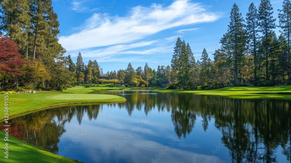 Serene Golf Course Landscape with Reflecting Pond Serene Golf Course Landscape with Reflecting Pond