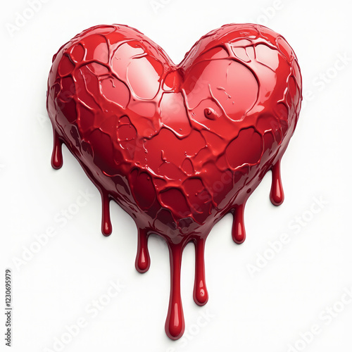 Abstract Melting Heart with Dripping Paint Effect on a White Background