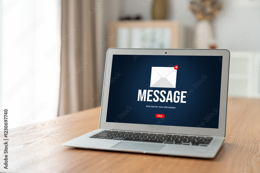 Email notification message showing on computer screen snugly. Digital marketing message information text from business to customer client Email notification message showing on computer screen snugly. Digital marketing message information text from business to customer client
