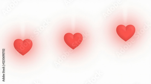 Small Red Hearts Lined Up Diagonally with Increasing Transparency Creating the Illusion of Fading