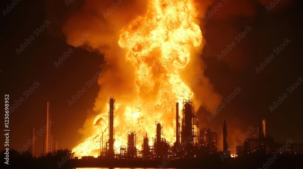 Massive Refinery Fire Inferno Engulfs Industrial Complex