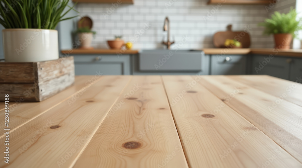 Close-Up View of a Lightly Finished Wooden Countertop with Visible Knots and Grains Close-Up View of a Lightly Finished Wooden Countertop with Visible Knots and Grains