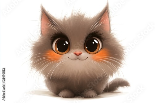 Cute grey kitten, big eyes, sitting, white background, pet illustration photo