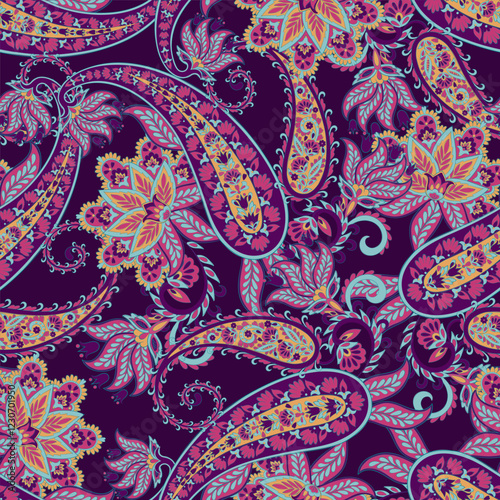 Trendy ethnic-style vector paisley pattern. Seamless Fashionable vector template for any design projects