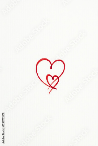 Two Small Red Hearts Interlocked at the Bottom, Creating a Simple and Symmetrical Design on a White Background
