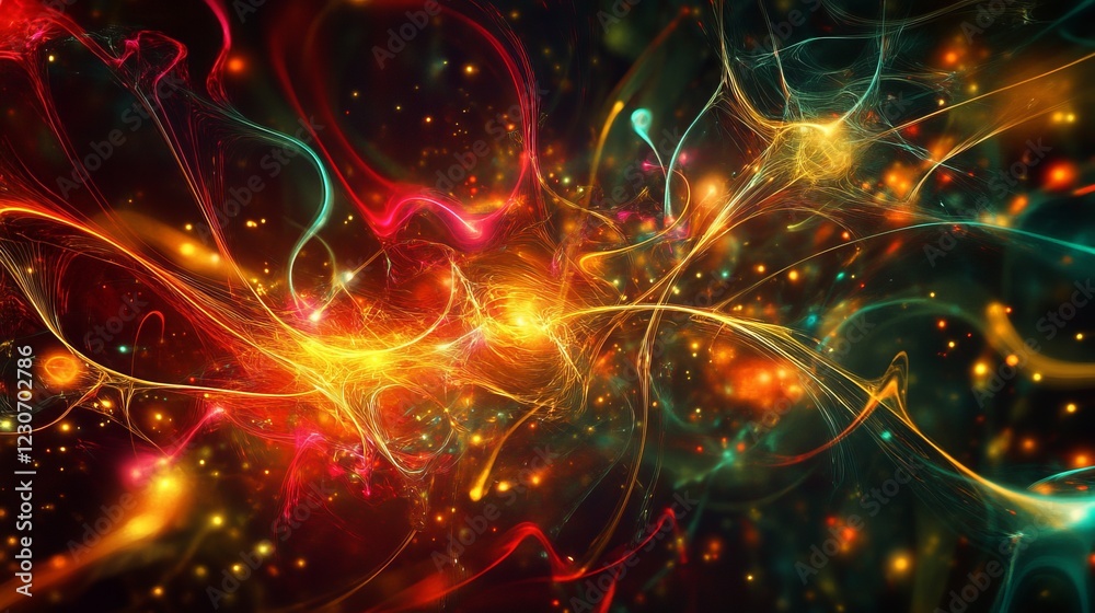 A colorful, glowing, and abstract image of a space with many bright colors. The image is full of bright colors and has a lot of detail