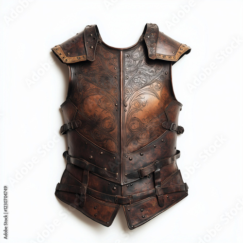 old leather armour plate jacket from a soldier on an isolated white background