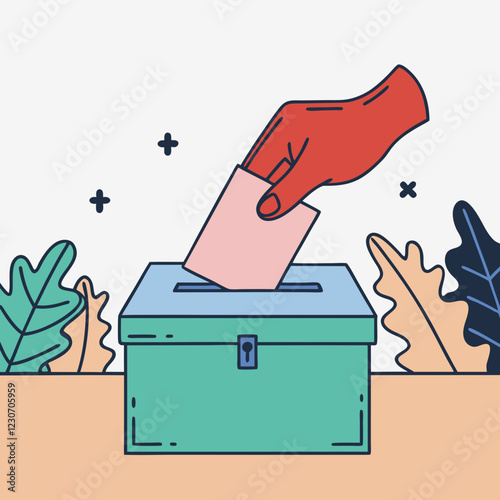 People voting in elections, black and white and colored designs