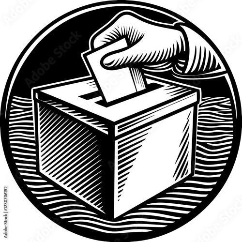 People voting in elections, black and white and colored designs