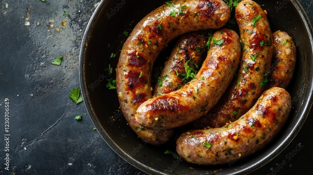 Fototapeta premium A bowl of fried sausages with a crispy crust, ready for snacking.