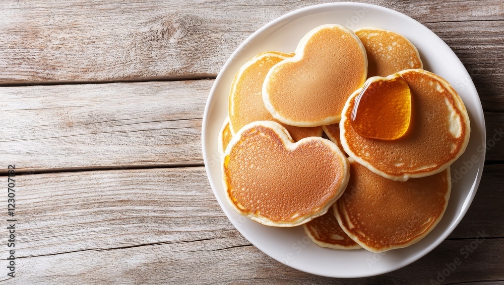 Valentine's Day heart-shaped pancakes with edible flowers and pistachios Valentine's Day heart-shaped pancakes with edible flowers and pistachios