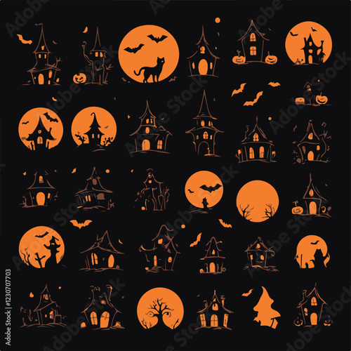 halloween, pumpkin, autumn, bat, night, vector,