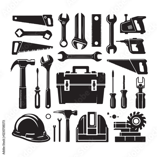 icon, tools, tool, vector, hammer, set, silhouette, 