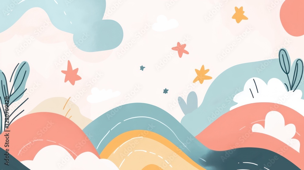 Abstract Pastel Landscape With Stars and Clouds Abstract Pastel Landscape With Stars and Clouds