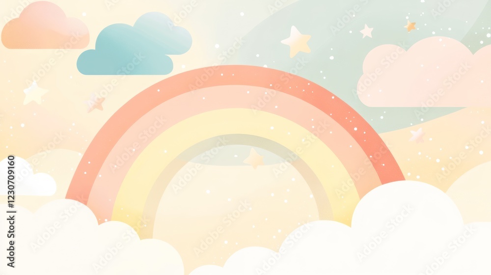 Pastel Rainbow Sky with Clouds and Stars Pastel Rainbow Sky with Clouds and Stars