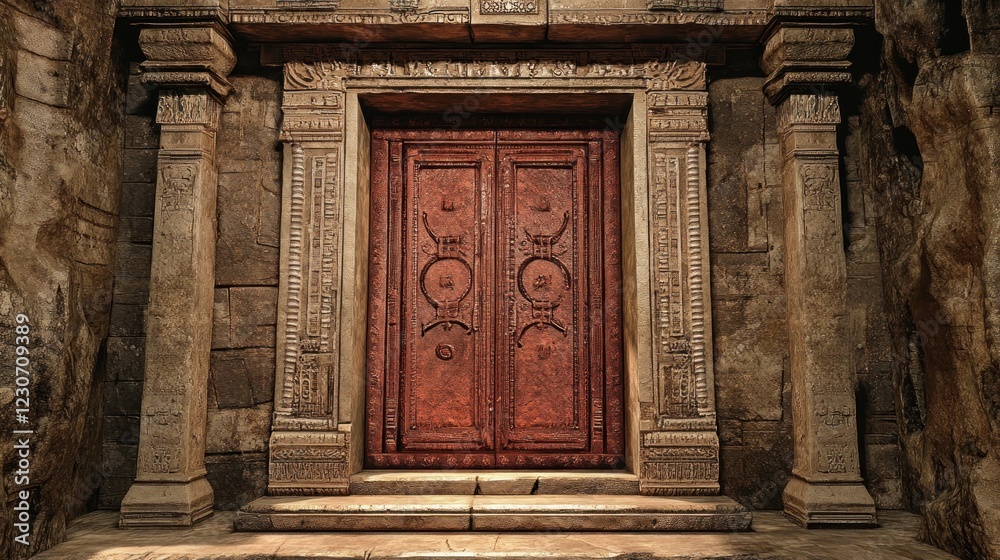 Ancient Stone Doorway With Ornate Double Doors Ancient Stone Doorway With Ornate Double Doors