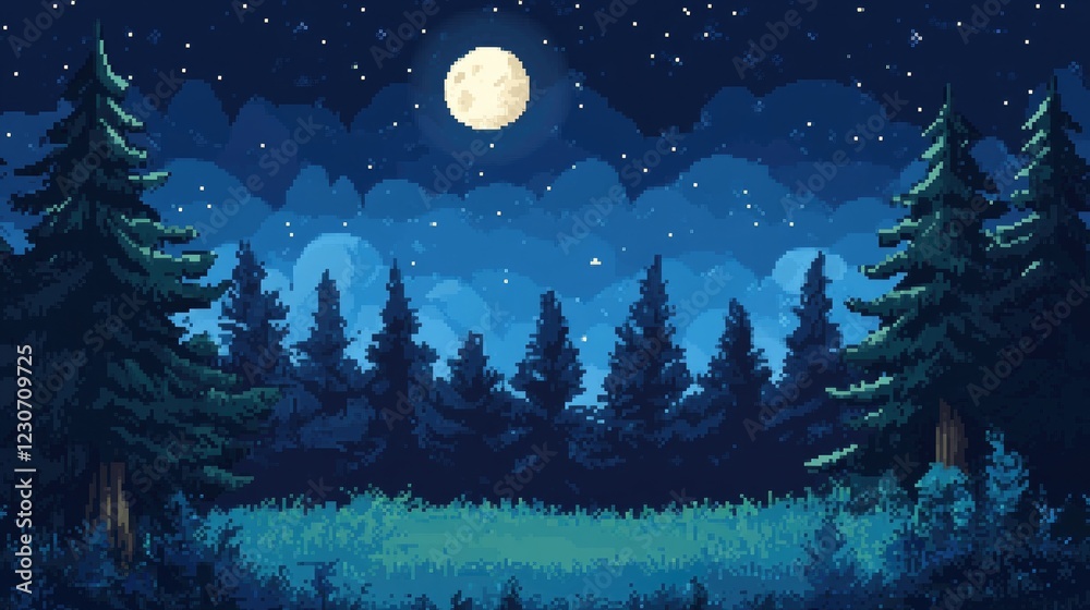 Fototapeta premium A forest clearing bathed in starlight under a cloudless night sky.