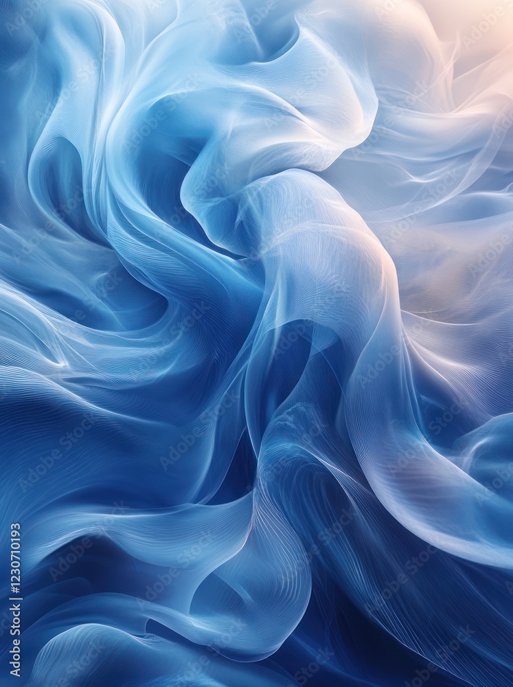 Obraz premium Abstract blue swirls, flowing fabric, light background, design element