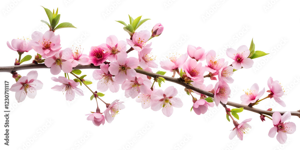 blossoming cherry branch, cut out on the white background, soft focus blossoming cherry branch, cut out on the white background, soft focus
