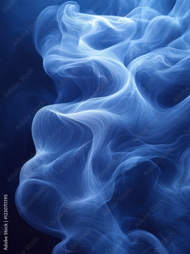 Fototapeta premium Abstract blue smoke swirls, dark background, design element