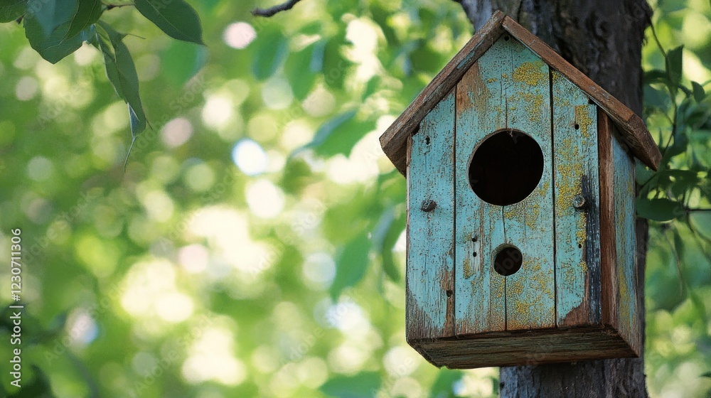 Weathered Birdhouse Hanging On A Tree Weathered Birdhouse Hanging On A Tree