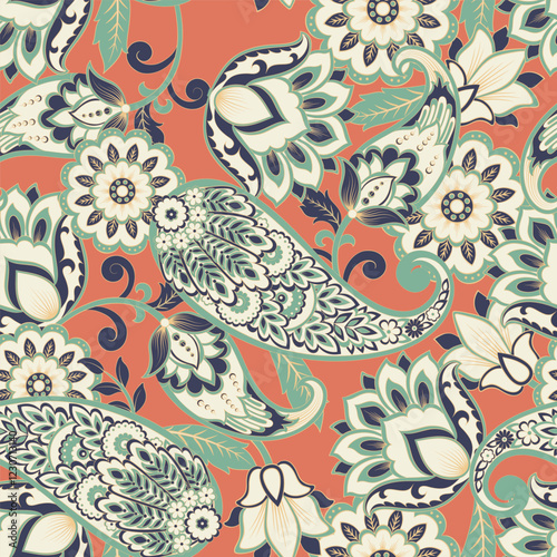 Vintage floral background. Damask paisley seamless vector pattern photo