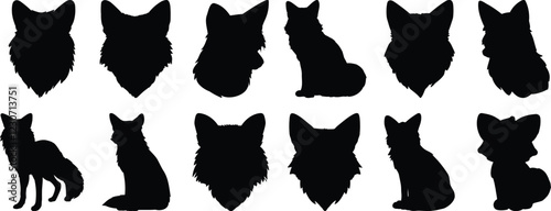 Fox silhouettes set, animal pack of vector silhouette design, isolated background