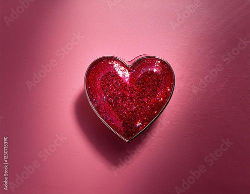 red jewel heart on pink background mockup for valentine s day or wedding card