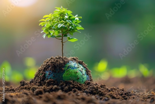 Obraz na płótnie Planting tree on green globe for arbor day and world environment conservation csr concept w salonie