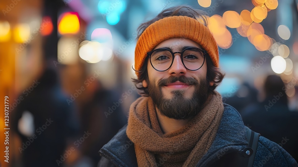 A man with glasses and a scarf is smiling at the camera A man with glasses and a scarf is smiling at the camera