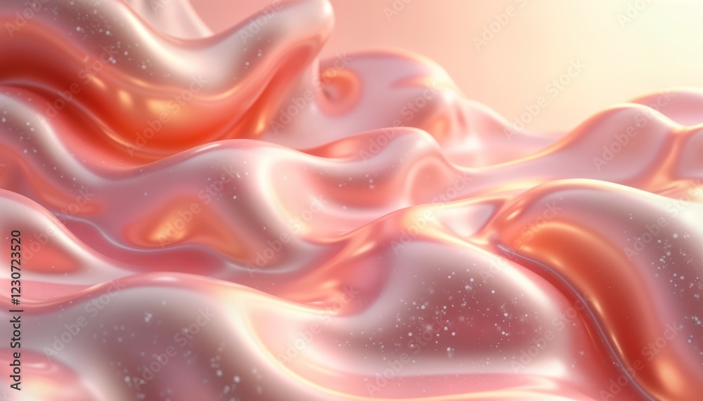 Obraz premium Abstract 3D pink gold illustration with smooth metallic texture. Liquid fabric design with soft reflections. Modern, elegant style. Suitable for upscale designs, various applications. Premium design.
