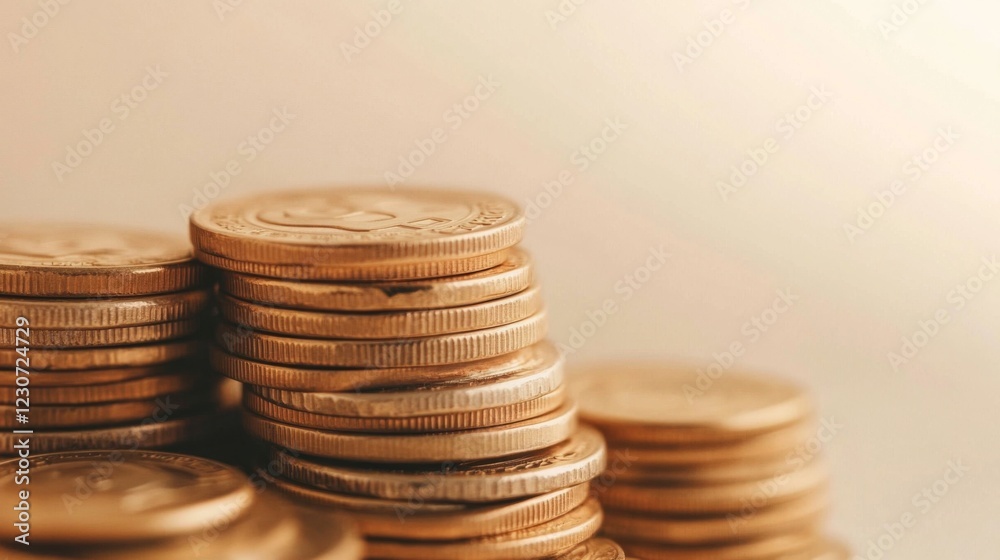 Close-up of multiple stacks of gold coins, showcasing financial growth and wealth. Close-up of multiple stacks of gold coins, showcasing financial growth and wealth.