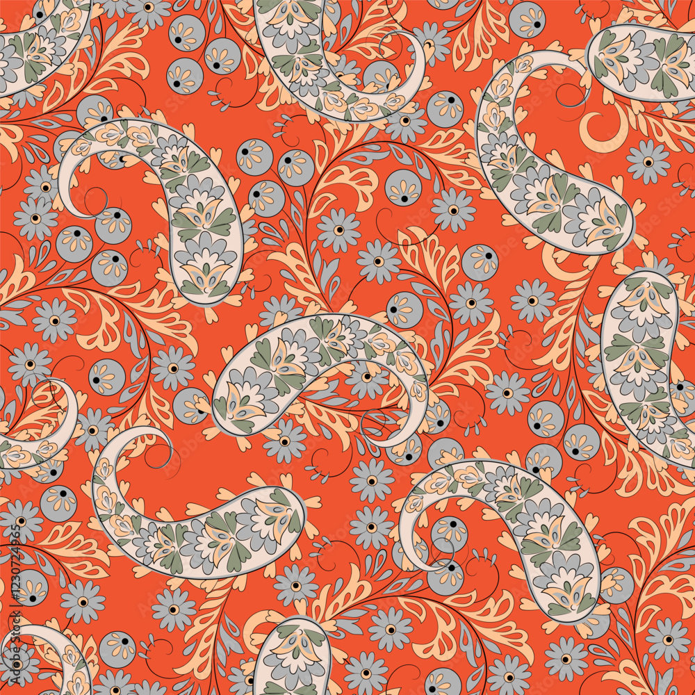 Seamless pattern based on traditional Asian elements Paisley. Traditional colorful seamless paisley vector pattern. Pattern for textile design or fabrics. Fashionable delicate design Seamless pattern based on traditional Asian elements Paisley. Traditional colorful seamless paisley vector pattern. Pattern for textile design or fabrics. Fashionable delicate design